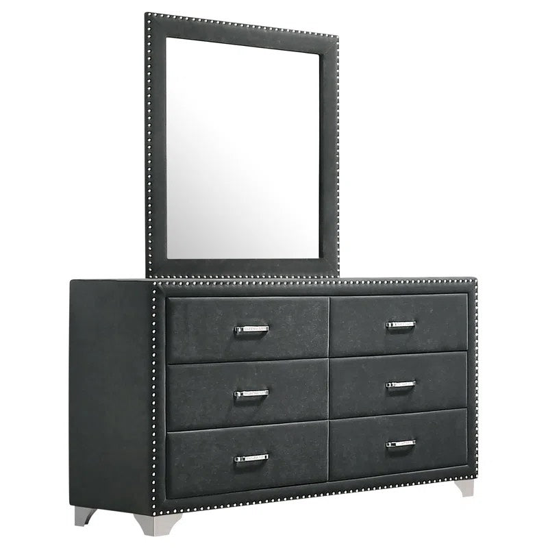 Black dresser with mirror on a white background