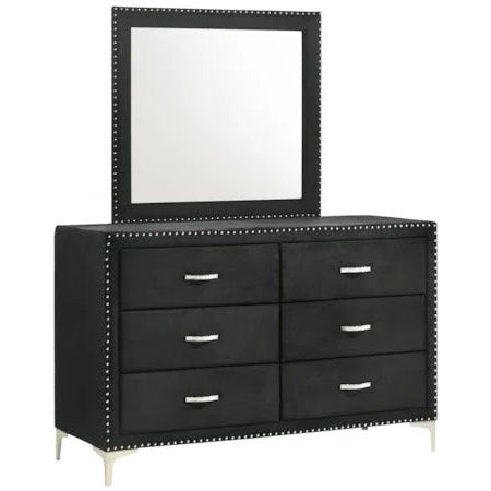 Black dresser with mirror on a white background