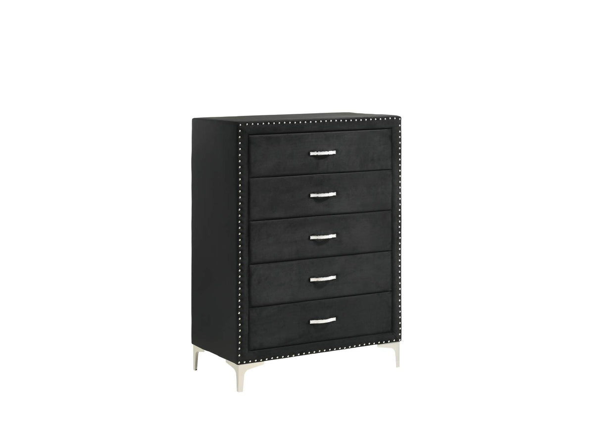 Black dresser with silver handles on a white background