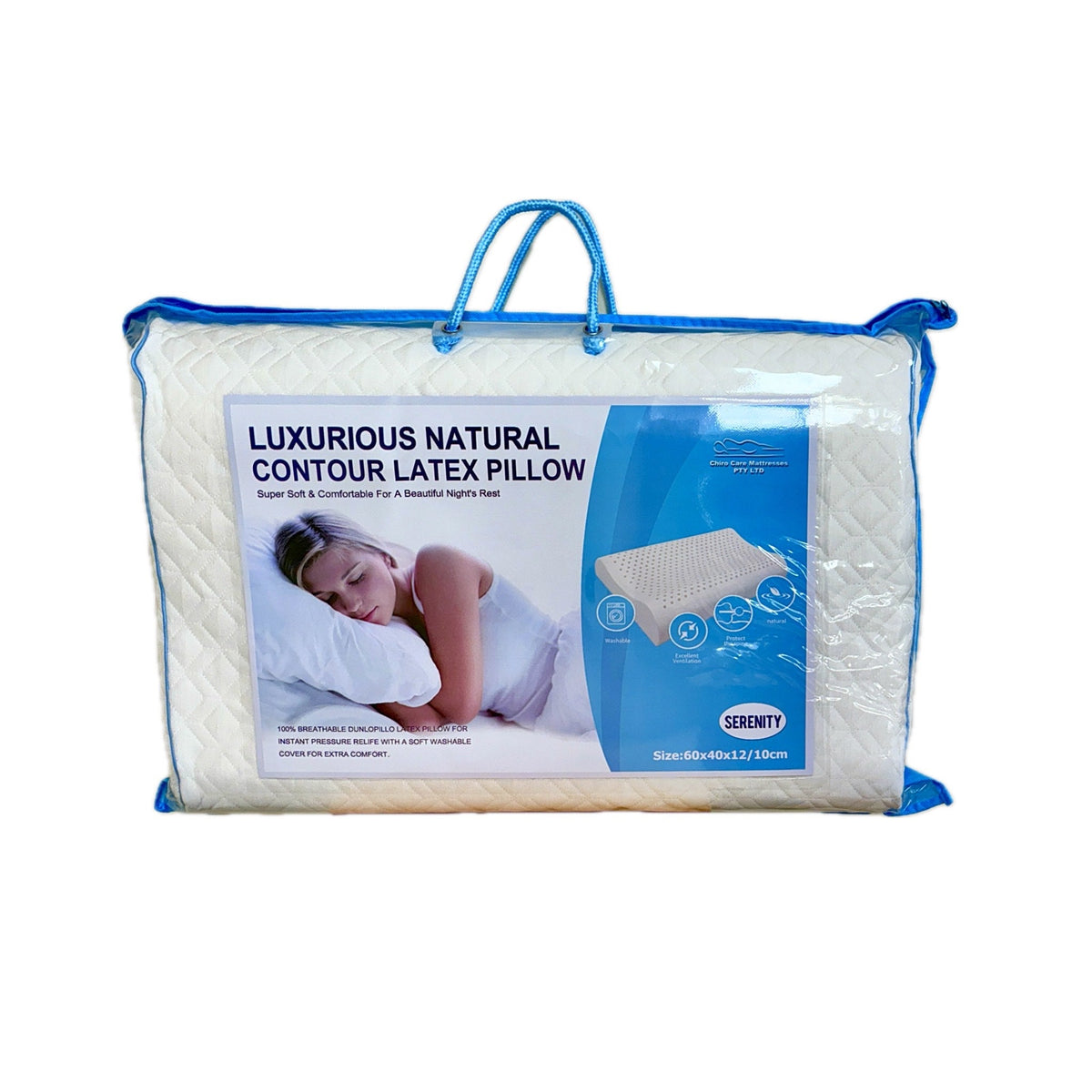 Luxurious natural contour latex pillow with packaging on a white background